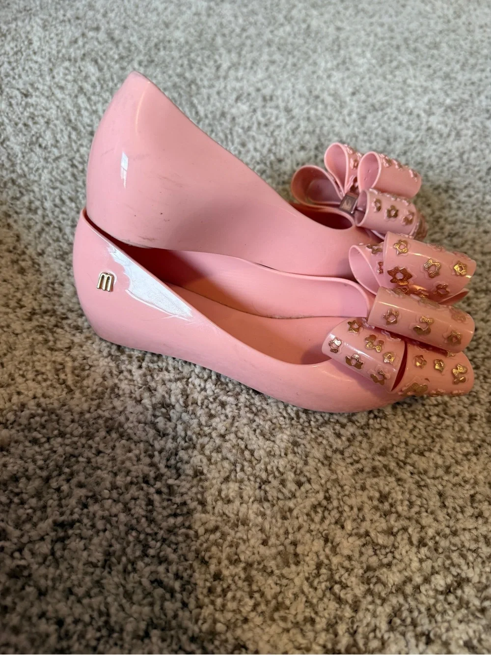 Mini Melissa Pink Jelly Flats with Bow Detail